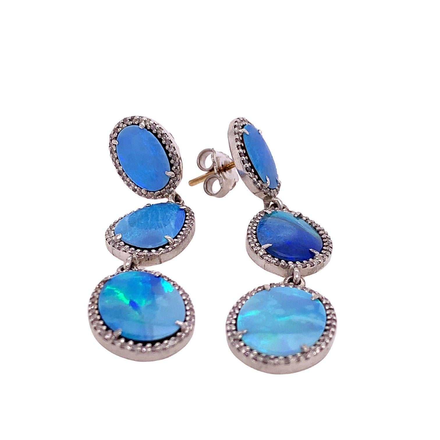 Contemporary Lucea New York Opal and Diamond Drop Earring For Sale