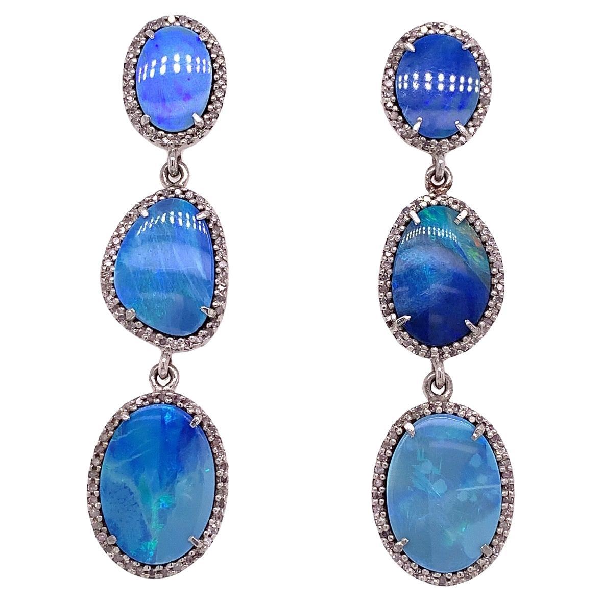 Lucea New York Opal und Diamant-Tropfen-Ohrring im Angebot