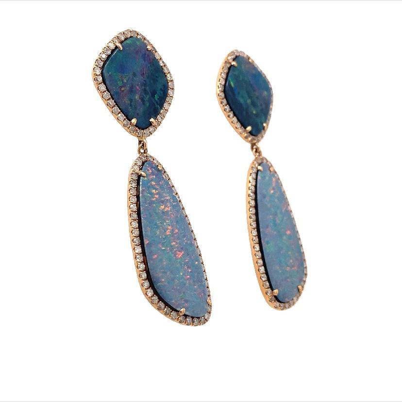 Mixed Cut Lucea New York Opal and Diamond Earrings For Sale