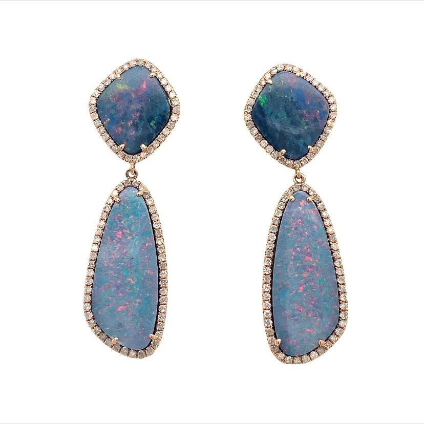 Women's or Men's Lucea New York Opal and Diamond Earrings For Sale