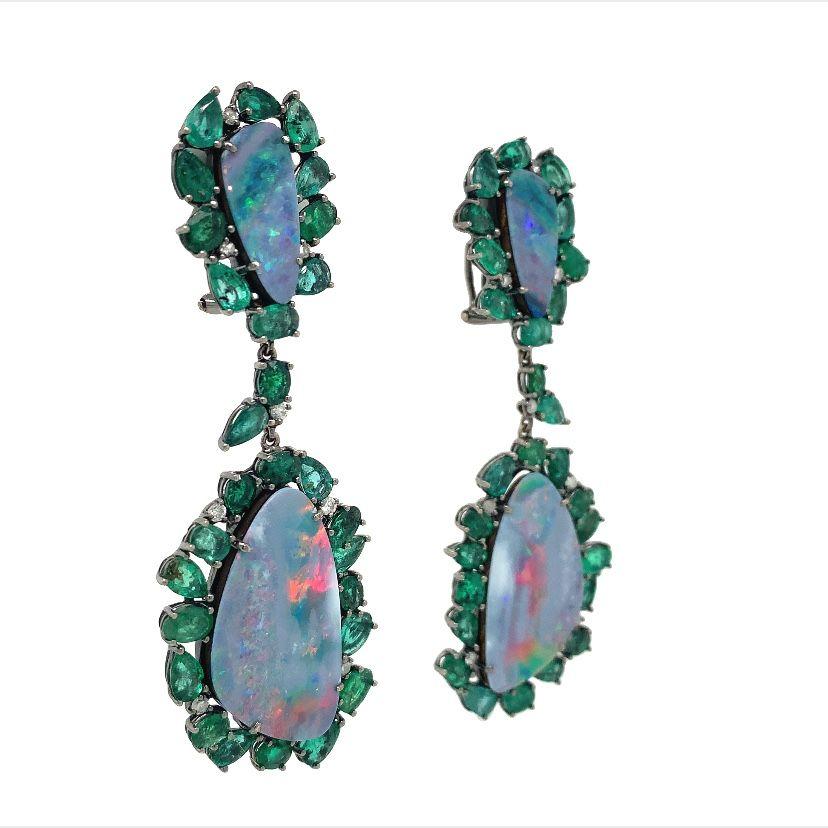 Contemporary Lucea New York Opal and Emerald Earrings For Sale