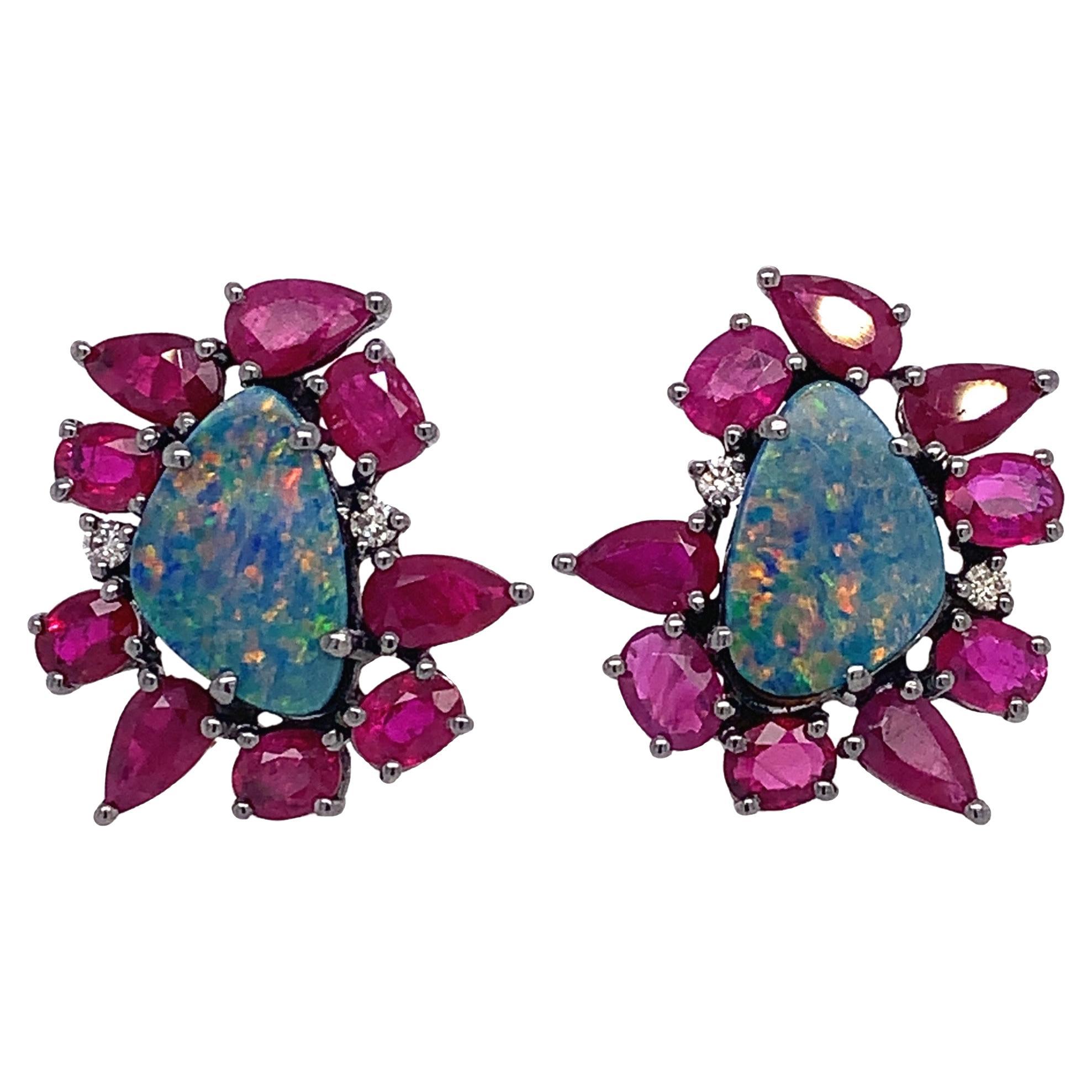 Lucea New York Opal and Ruby Earrings For Sale