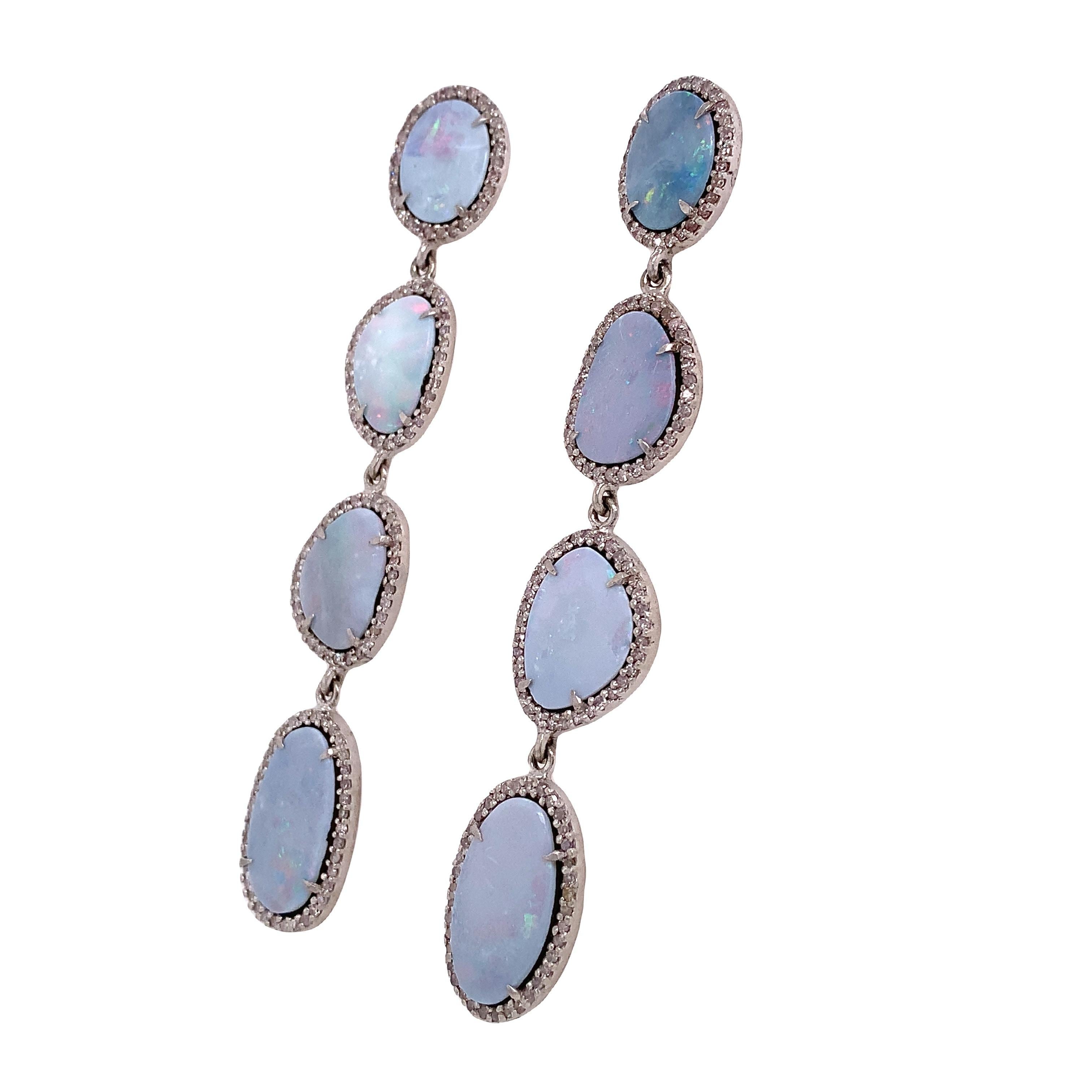Contemporary Lucea New York Opal & Icy Diamond Earrings For Sale