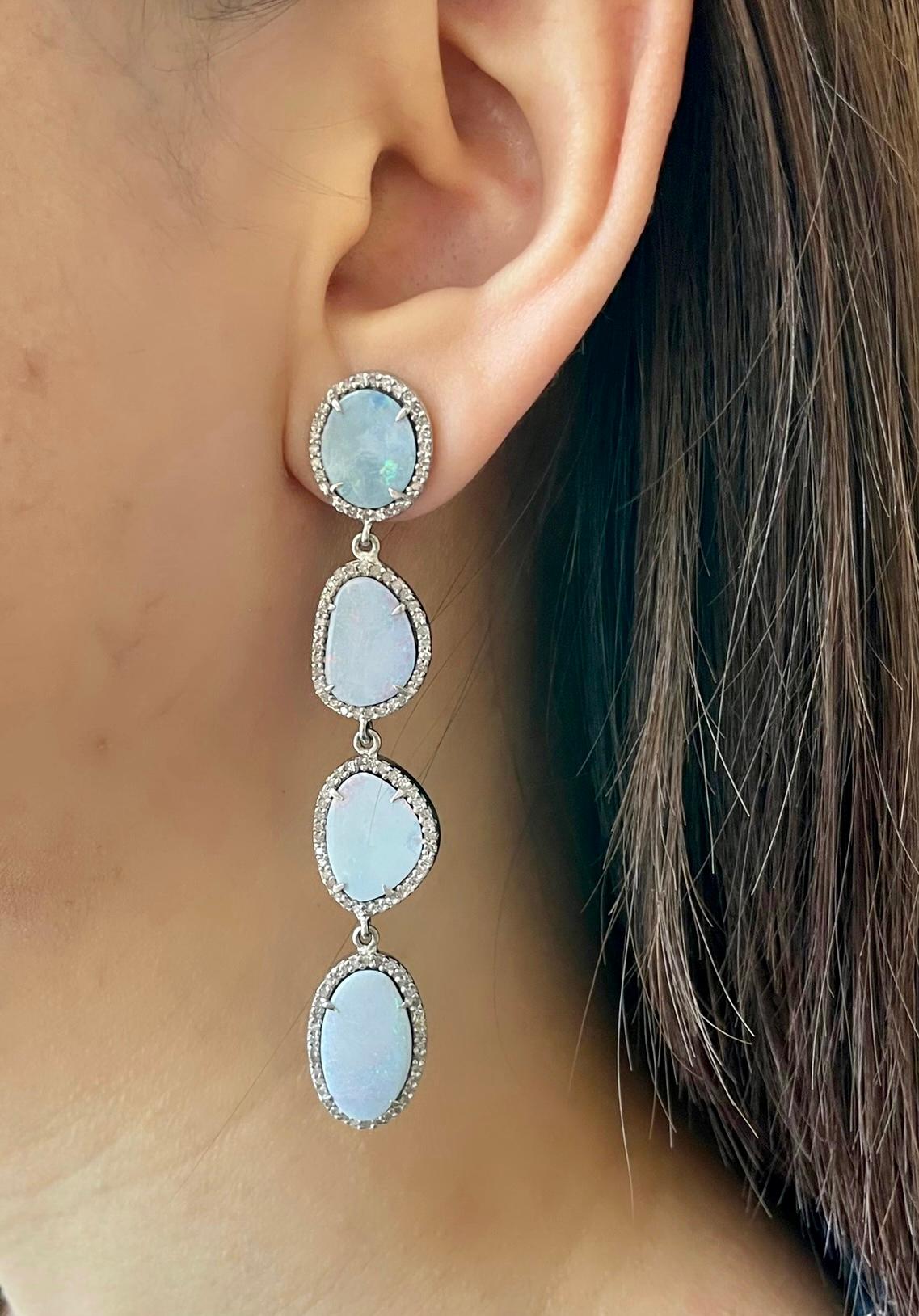 Women's Lucea New York Opal & Icy Diamond Earrings For Sale