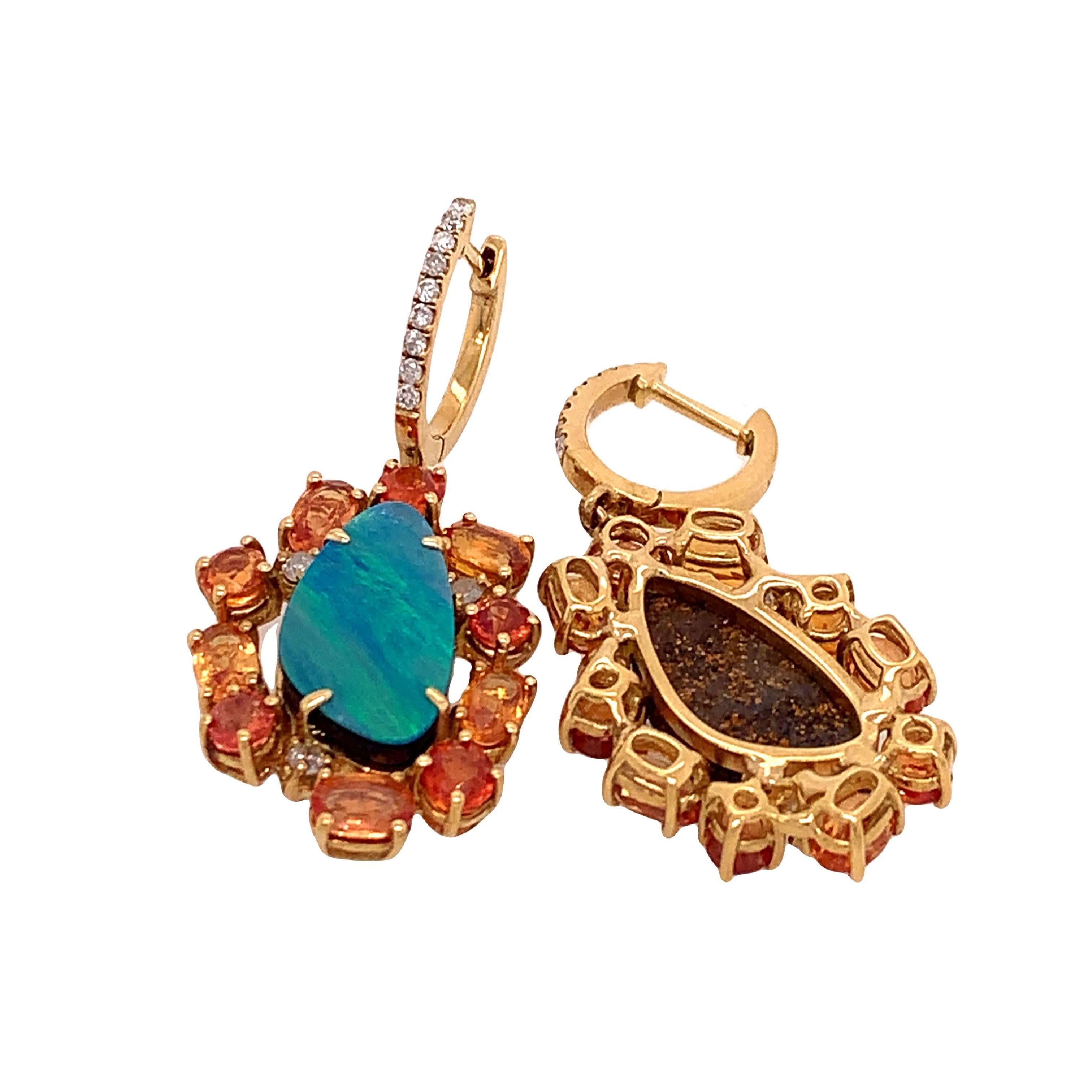 Contemporain Boucles d'oreilles Lucea New York en opale, saphir orange et diamant en vente