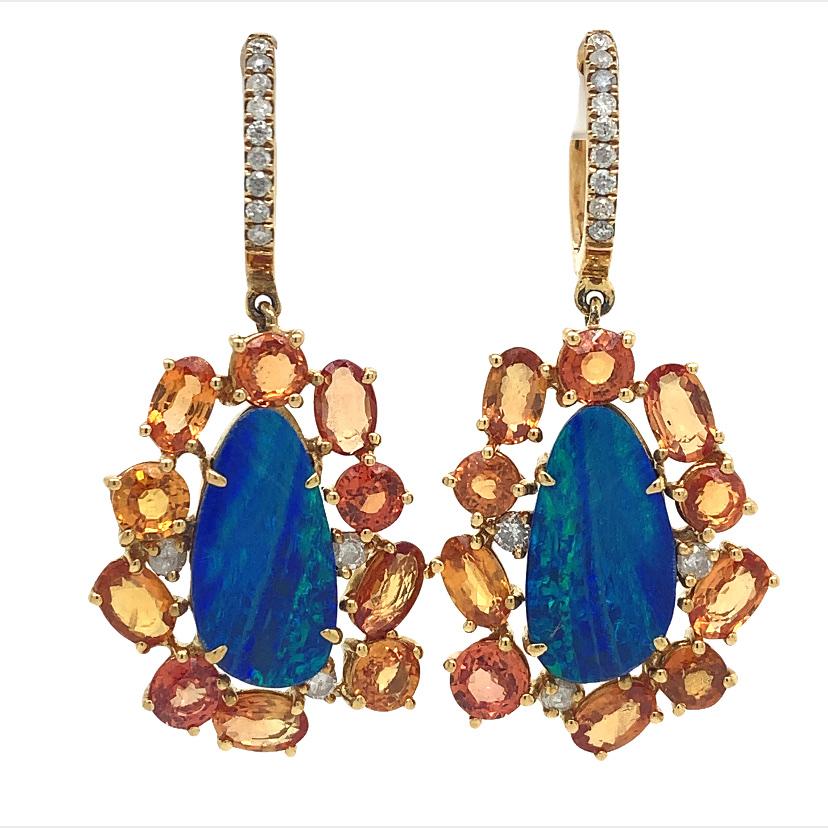 Lillipad Collection

Sapphire, Opal and Diamonds Earrings in 18K yellow gold.

Sapphire:5.84 total weight
Opal: 4.26ct total weight
Diamond: 0.32ct total weight

