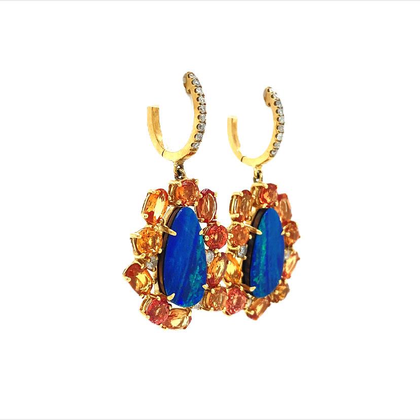 Contemporary Lucea New York Opal, Sapphire and Diamond Earrings For Sale