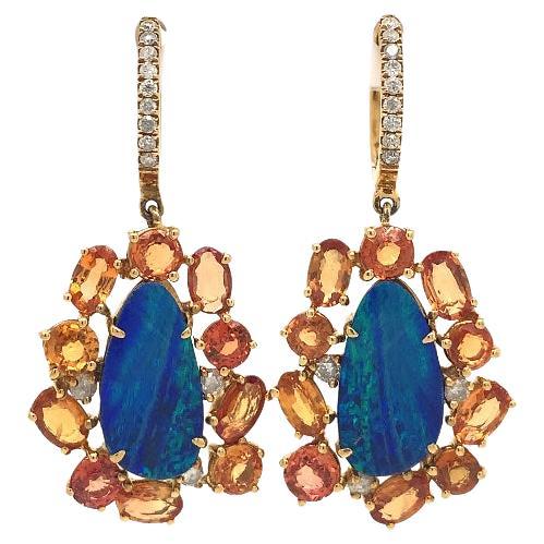 Boucles d'oreilles Lucea New York en opale, saphirs et diamants