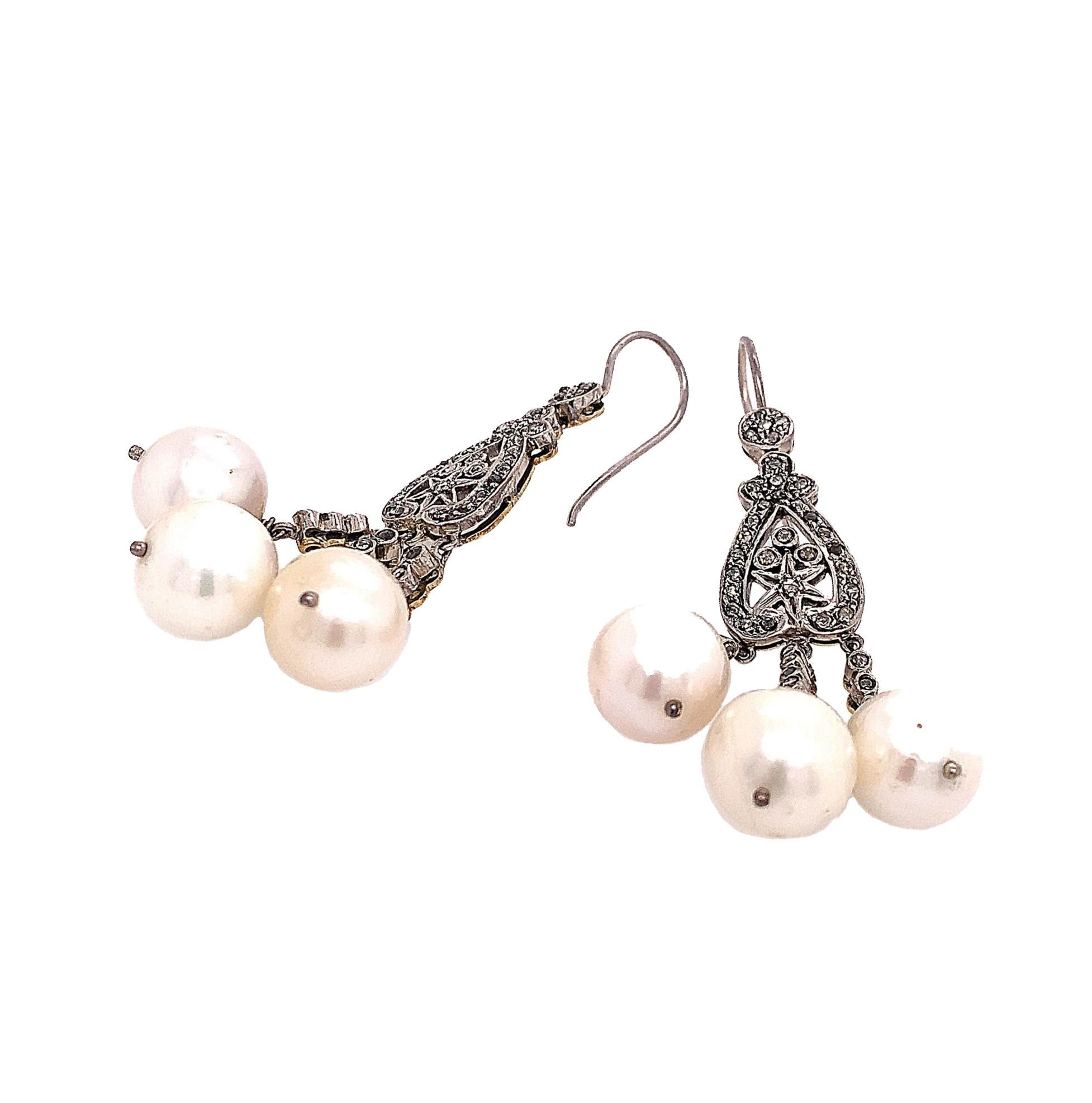Contemporary Lucea New York Pearl and Diamond Chandelier Earring For Sale