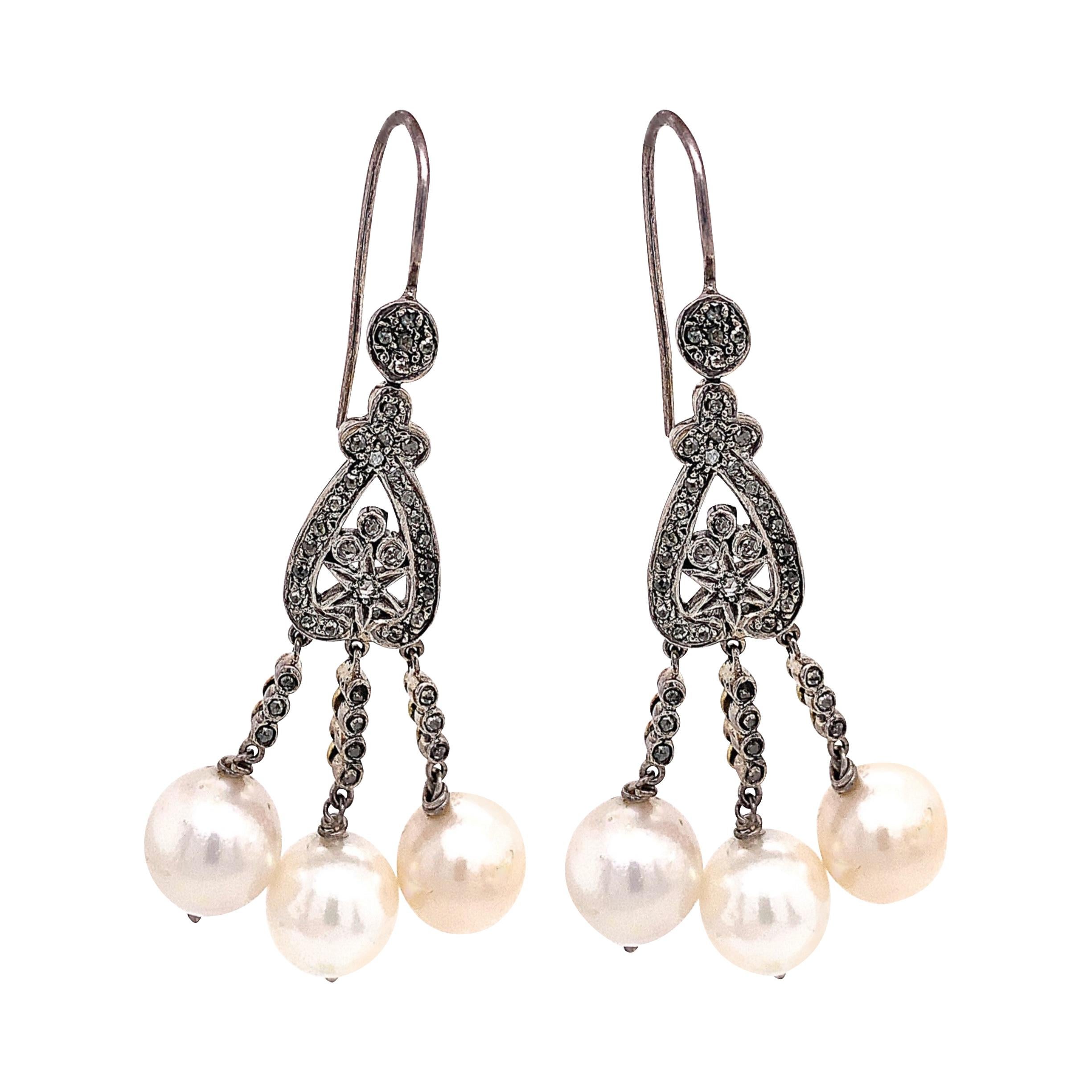 Lucea New York Boucles d'oreilles chandelier en perles et diamants