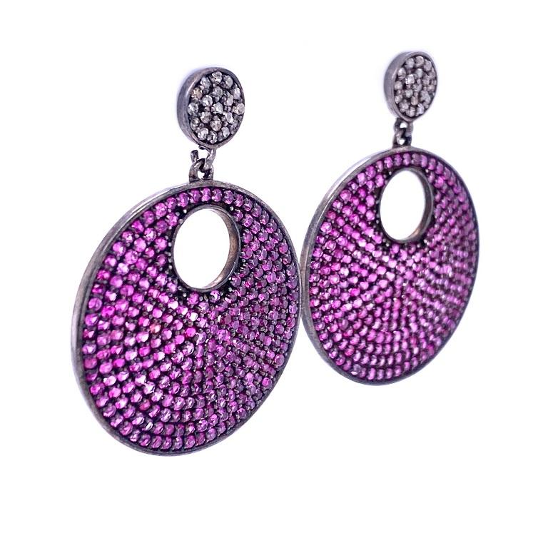 Contemporary Lucea New York Pink Sapphire and Diamond Earrings For Sale