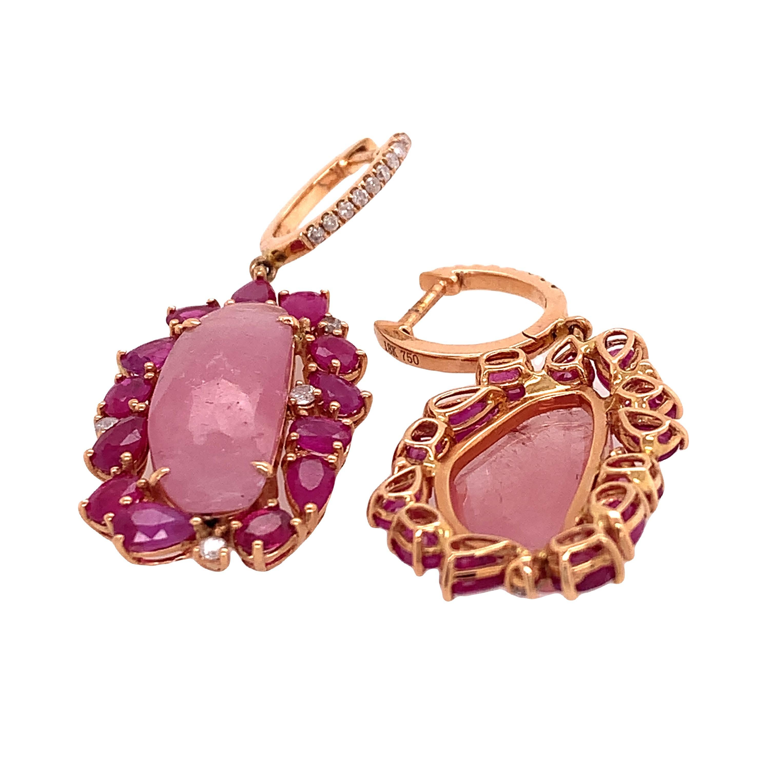 Contemporary Lucea New York Pink Sapphire, Ruby & Diamond Earrings