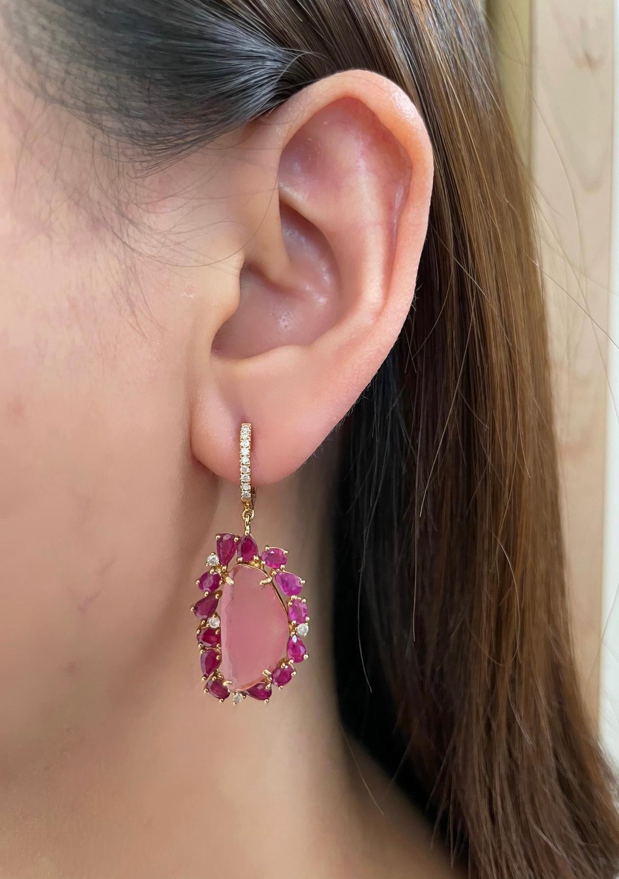 Women's Lucea New York Pink Sapphire, Ruby & Diamond Earrings For Sale