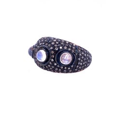 Lucea New York Rainbow Moonstone and Rustic Diamond Cocktail Ring