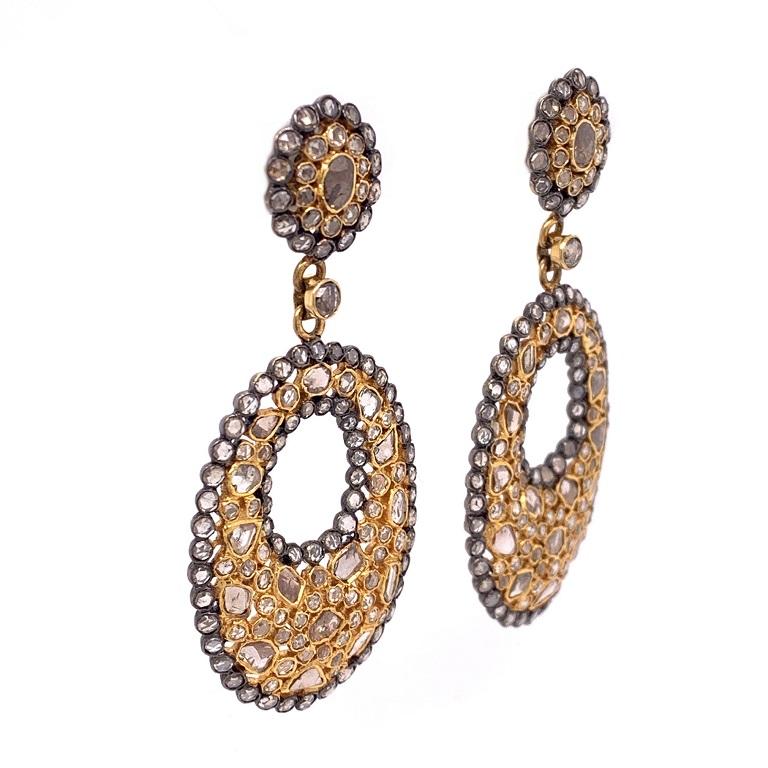 Contemporary Lucea New York Rose Cut and Diamond Slice Drop Earrings For Sale