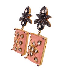 Lucea New York Rose Quartz, Icy Diamond and Ruby Earrings