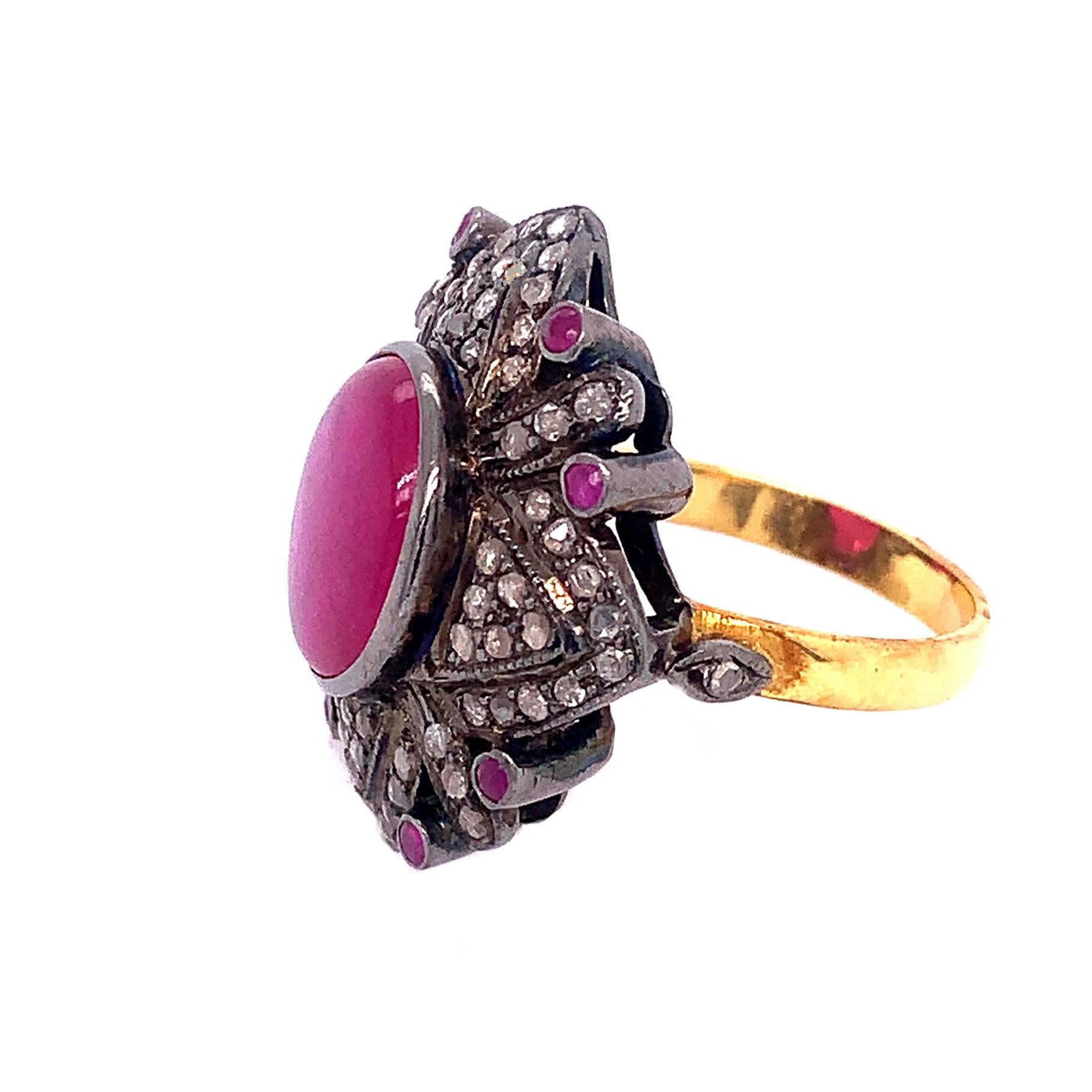 Cabochon Lucea New York Ruby and Diamond Cocktail Ring For Sale