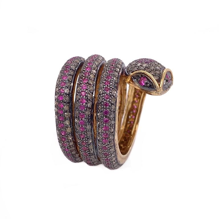 Contemporary Lucea New York Ruby and Diamond Snake Wrap Ring