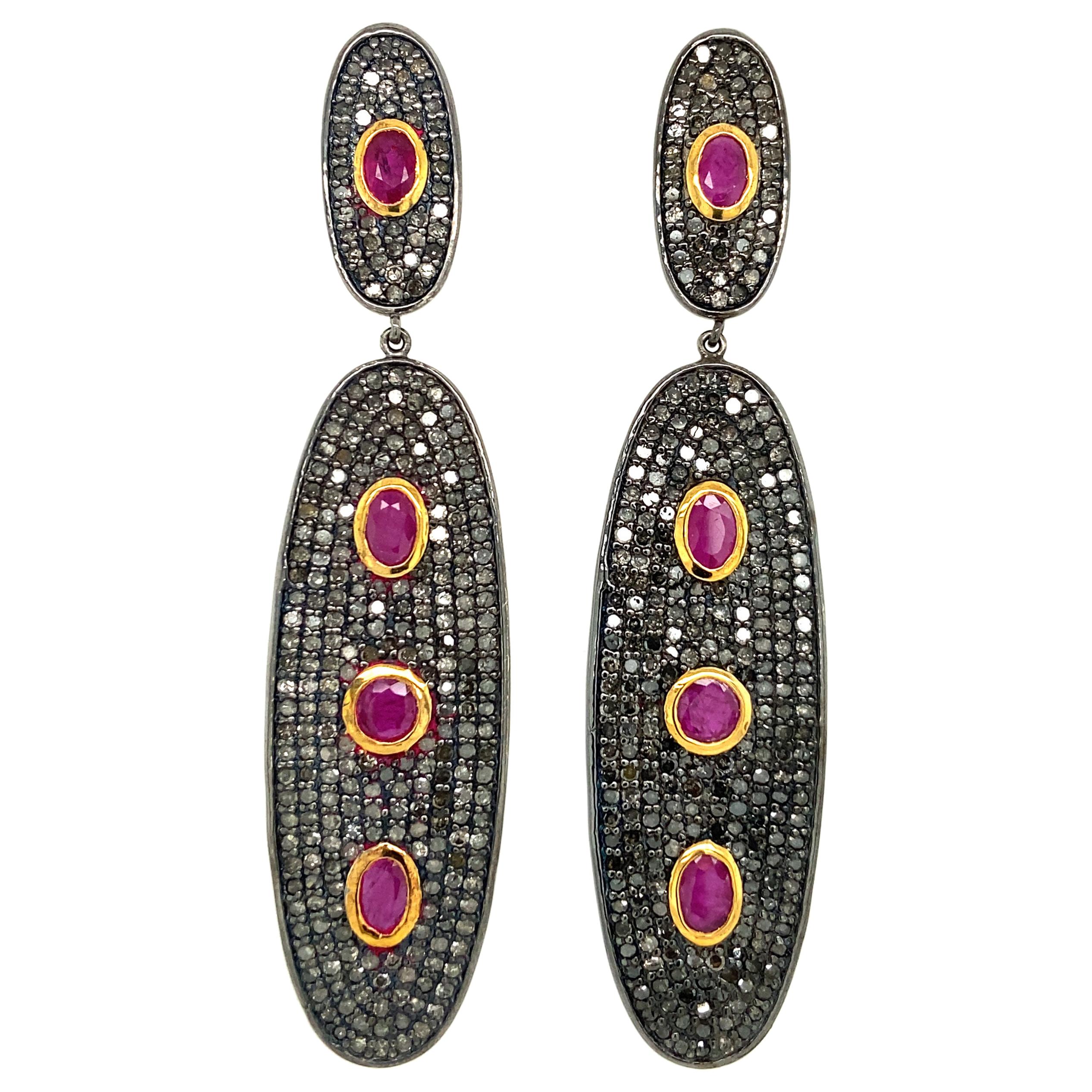 Lucea New York Ruby and Icy Diamond Drop Earrings For Sale