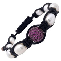 Lucea New York Bracelet Macramé en rubis et perles