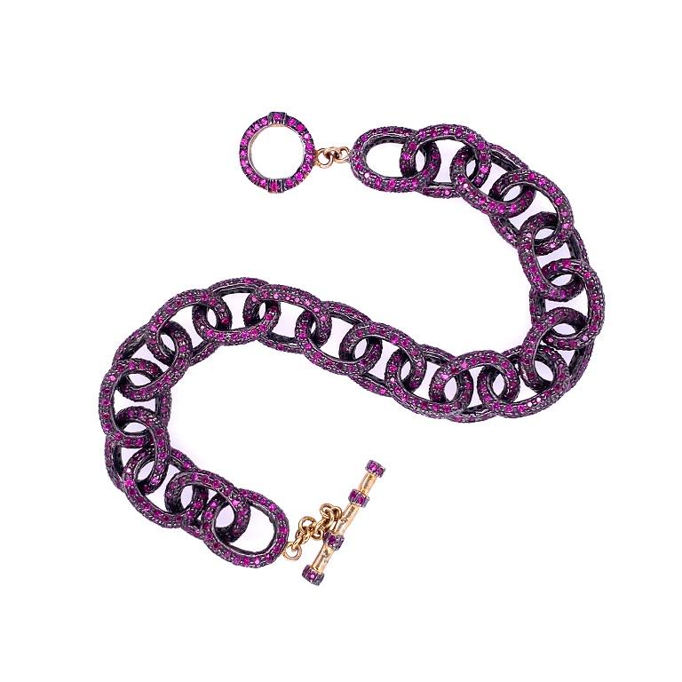 Taille ronde Lucea New York Bracelet à maillons en chaîne rubis en vente