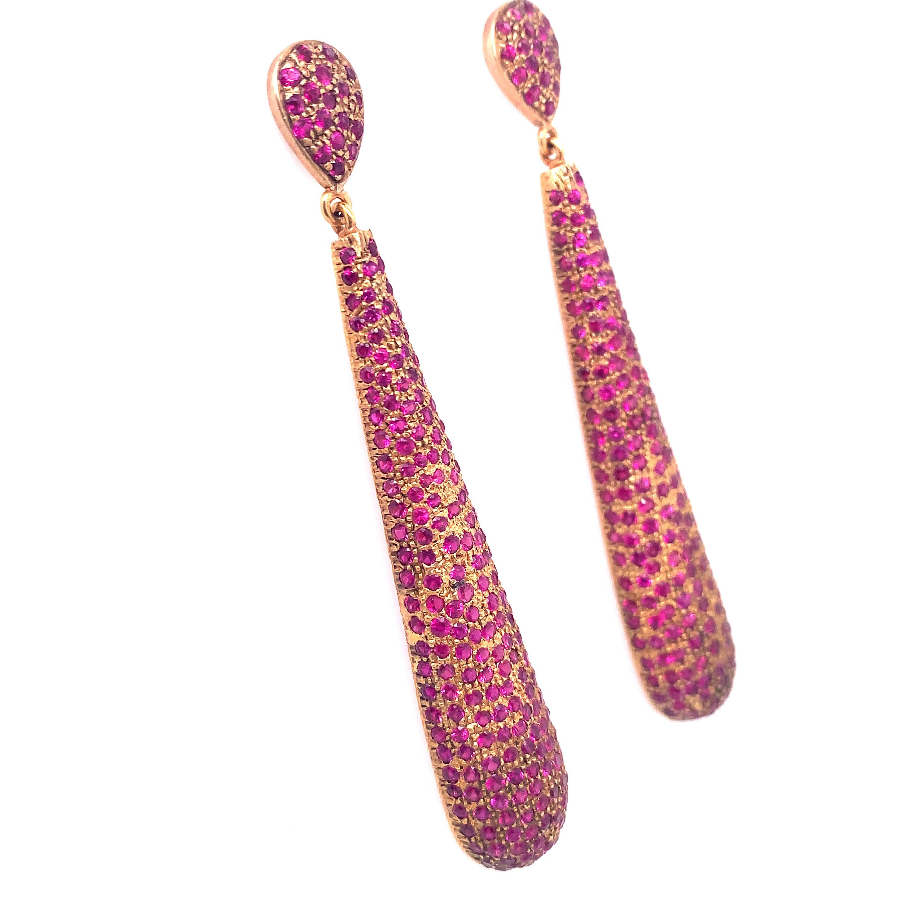 Life In Color Collection 

Bright Crimson Ruby pave pebble elongated earrings set in sterling silver and 14k plated gold

Ruby :  11.73ct total weight.
