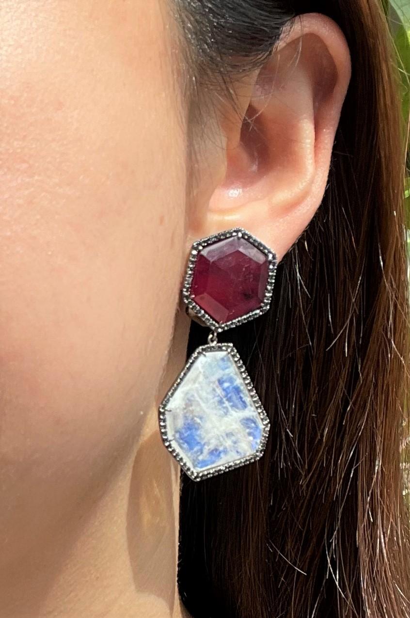 Lucea New York Ruby, Moonstone & Black Diamond Earrings For Sale 1