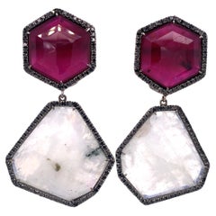 Lucea New York Ruby, Moonstone & Black Diamond Earrings