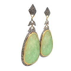 Lucea New York Rustic Diamond and Carved Jade Statement Earrings