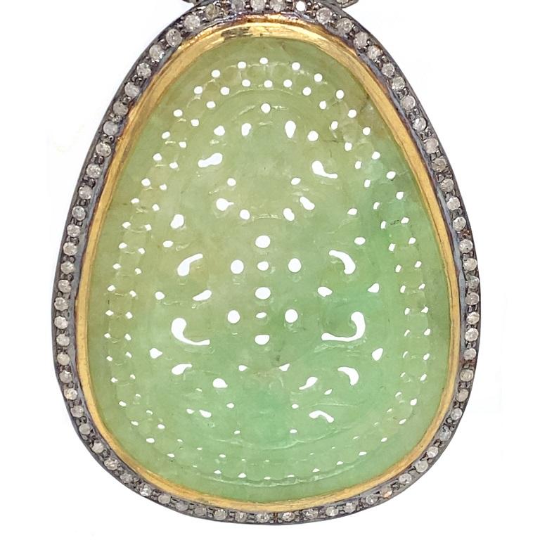 Contemporary Lucea New York Rustic Diamond and Carved Jade Statement Earrings