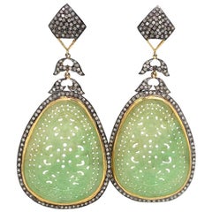 Lucea New York Rustic Diamond and Carved Jade Statement Earrings