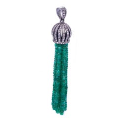 Lucea New York Rustic Diamond and Emerald Bead Tassel Pendant