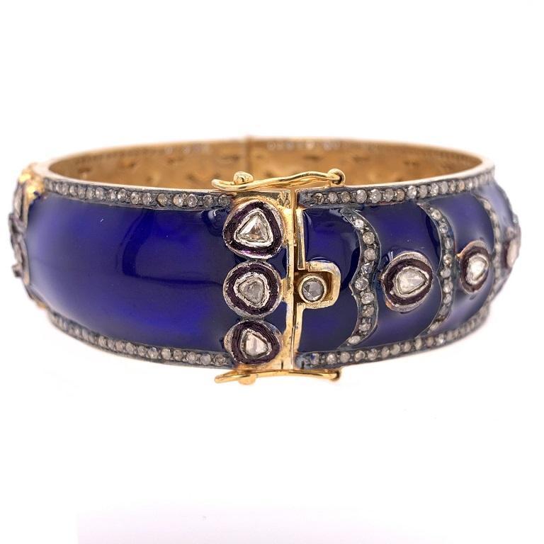 Contemporain Lucea New York Bracelet manchette rustique en diamants et émail en vente
