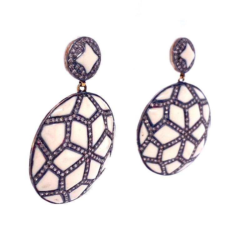 Contemporary Lucea New York Rustic Diamond and Enamel Disc Earrings For Sale