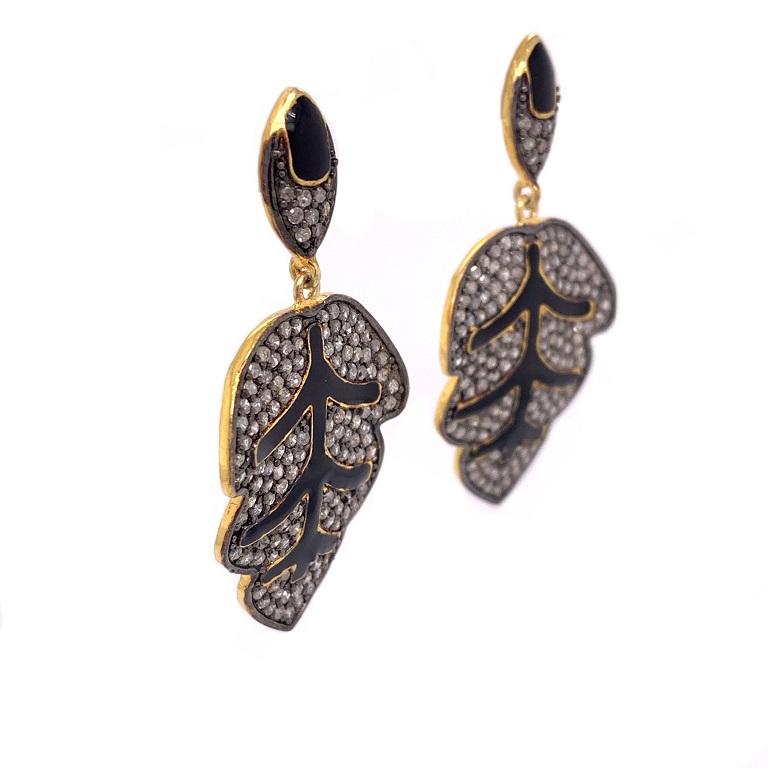 diamond leaf drop earrings