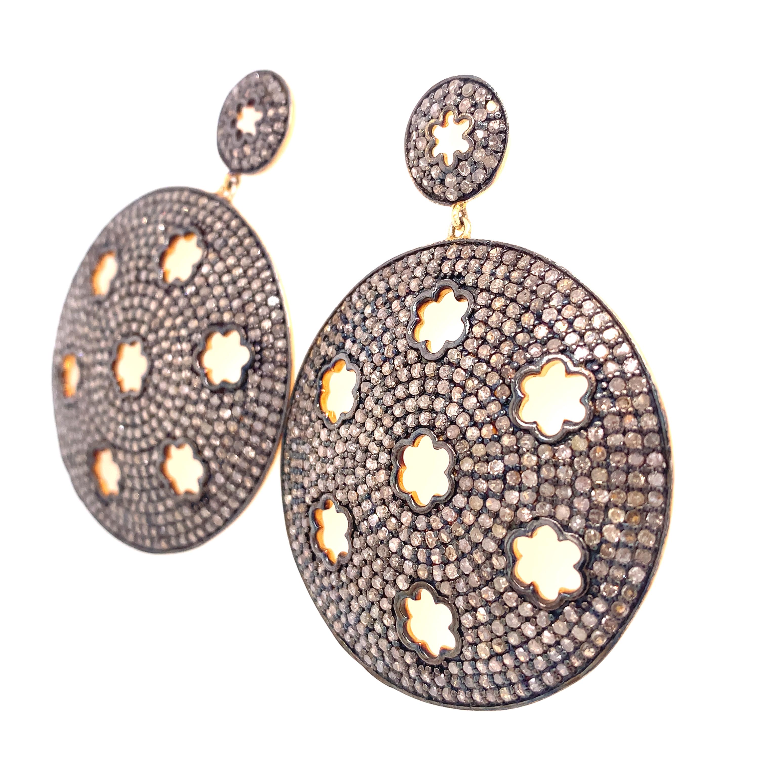 Contemporary Lucea New York Rustic Diamond Disc Earrings For Sale