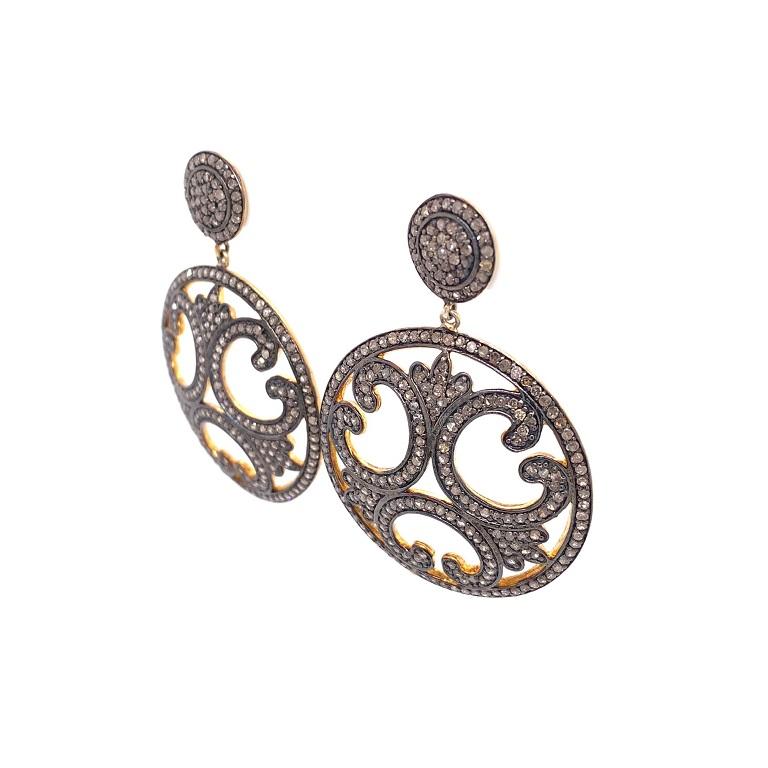 Round Cut Lucea New York Rustic Diamond Disc Earrings For Sale