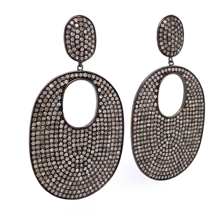 Contemporary Lucea New York Rustic Diamond Drop Disc Earrings For Sale