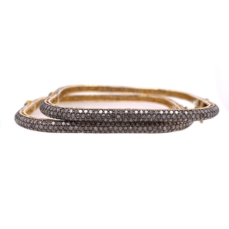 Lucea New York Rustic Diamond Square Bangle Set of Two For Sale at 1stDibs