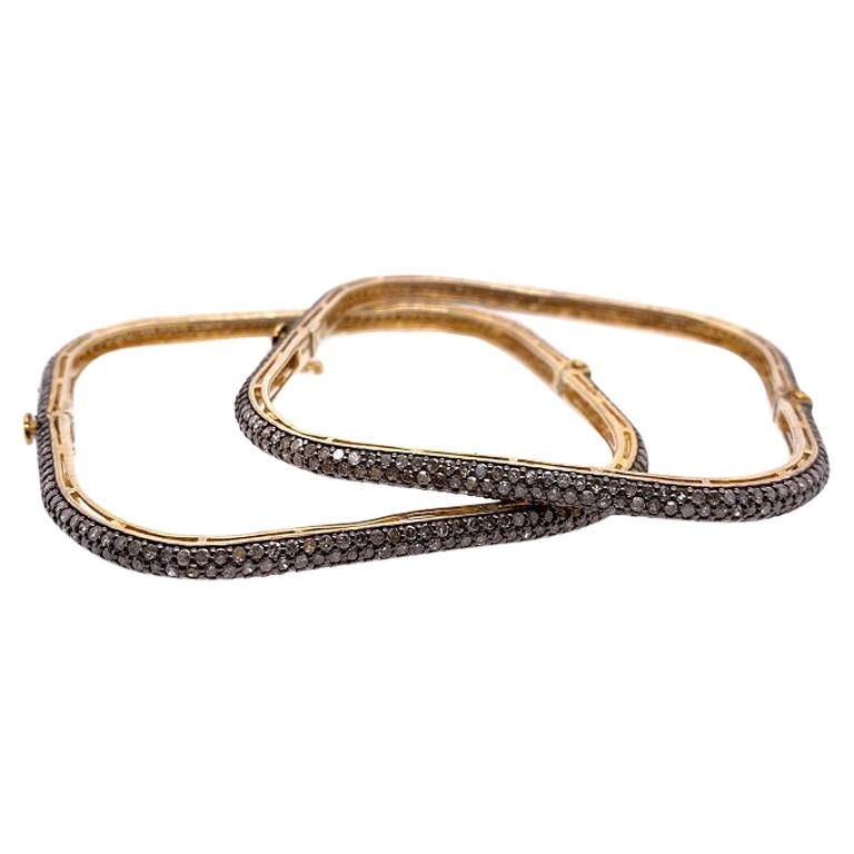 Lucea New York Rustic Diamond Square Bangle Set of Two For Sale