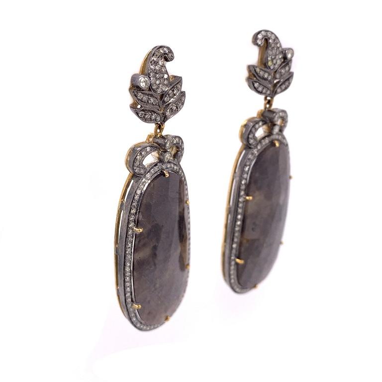 Contemporain Lucea New York Pendants d'oreilles en quartz rutile et diamants en vente