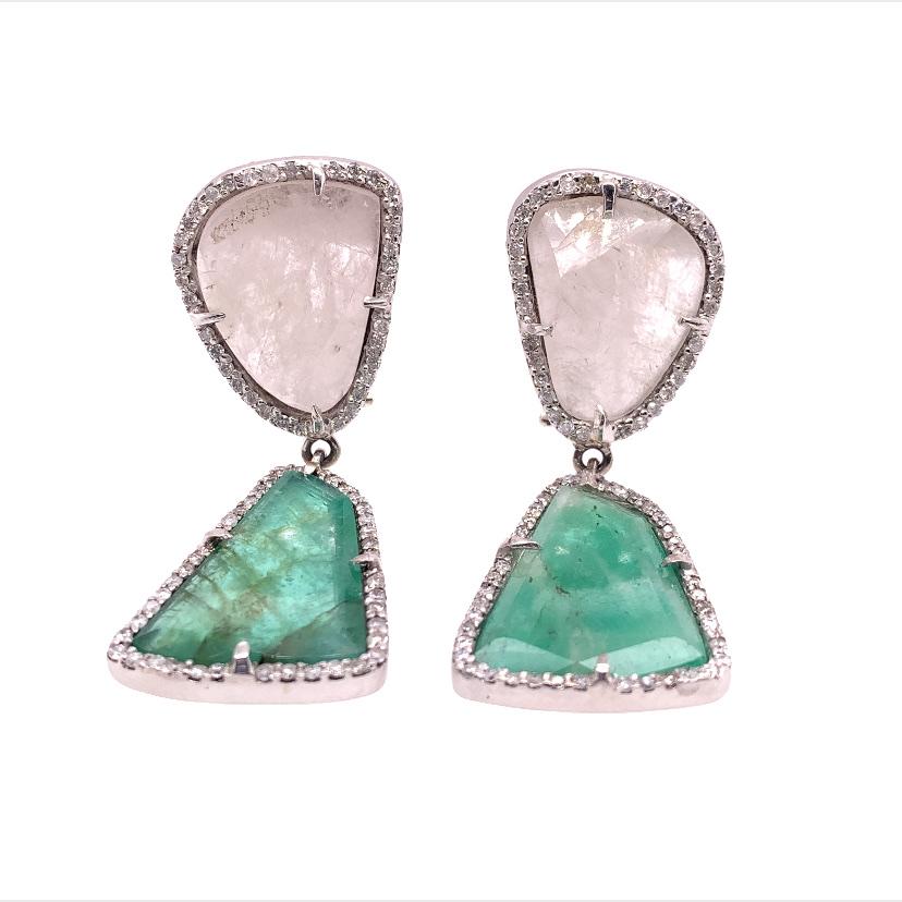 Contemporary Lucea New York Sapphire, Emerald and Diamond Earrings For Sale