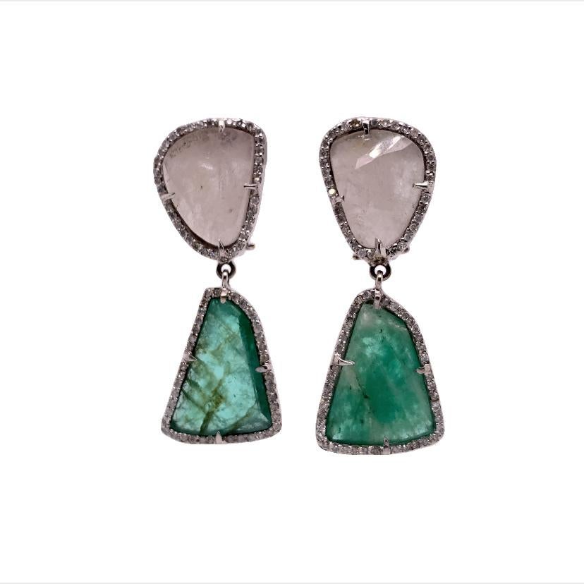 Mixed Cut Lucea New York Sapphire, Emerald and Diamond Earrings For Sale