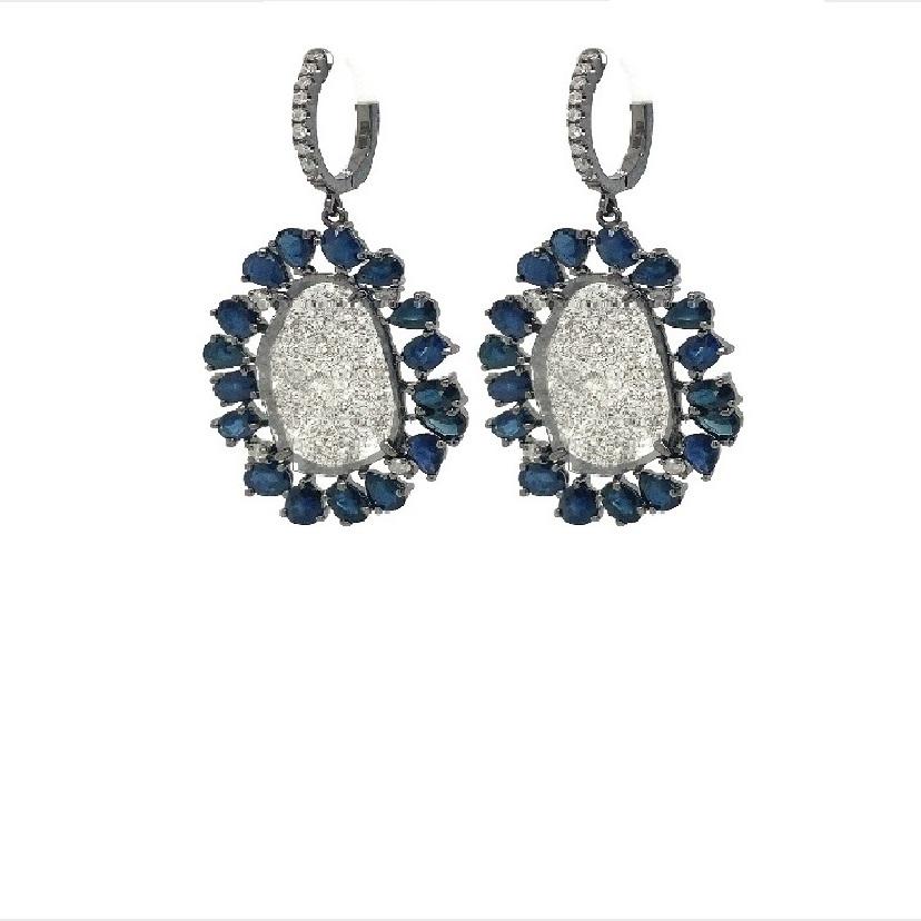 Contemporary Lucea New York Slice Diamond and Sapphire Earrings For Sale