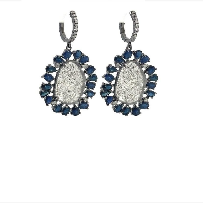 Mixed Cut Lucea New York Slice Diamond and Sapphire Earrings For Sale