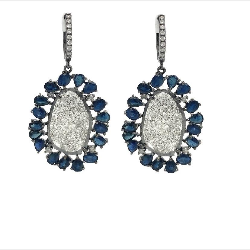 Women's Lucea New York Slice Diamond and Sapphire Earrings For Sale