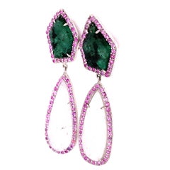 Lucea New York Slice Emerald and Moonstone Dangle Earrings