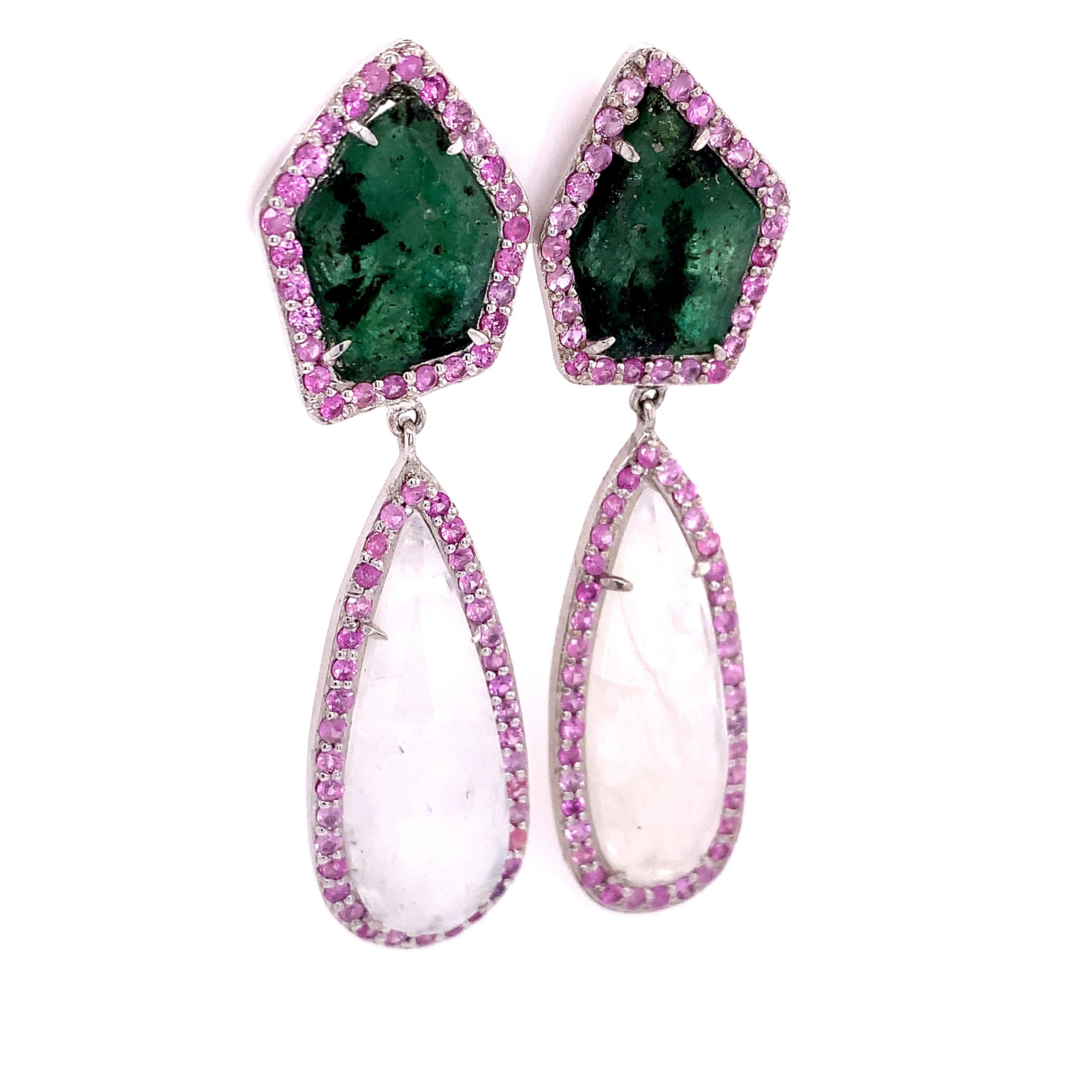green and pink combination earrings