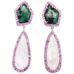 Pendientes colgantes de esmeralda y piedra lunar Slice de Lucea New York