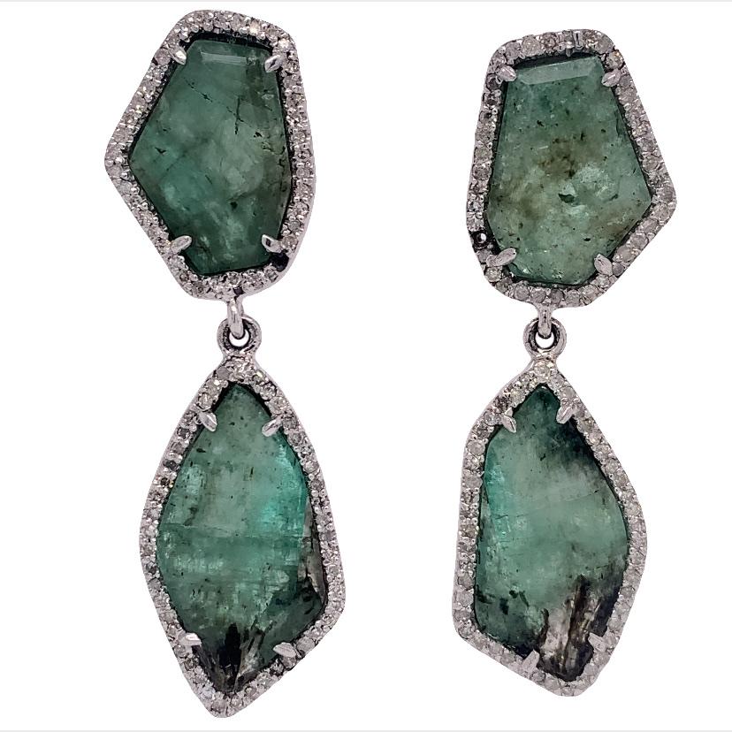 Contemporary Lucea New York Slice Emerald & Diamond Drop Earrings For Sale